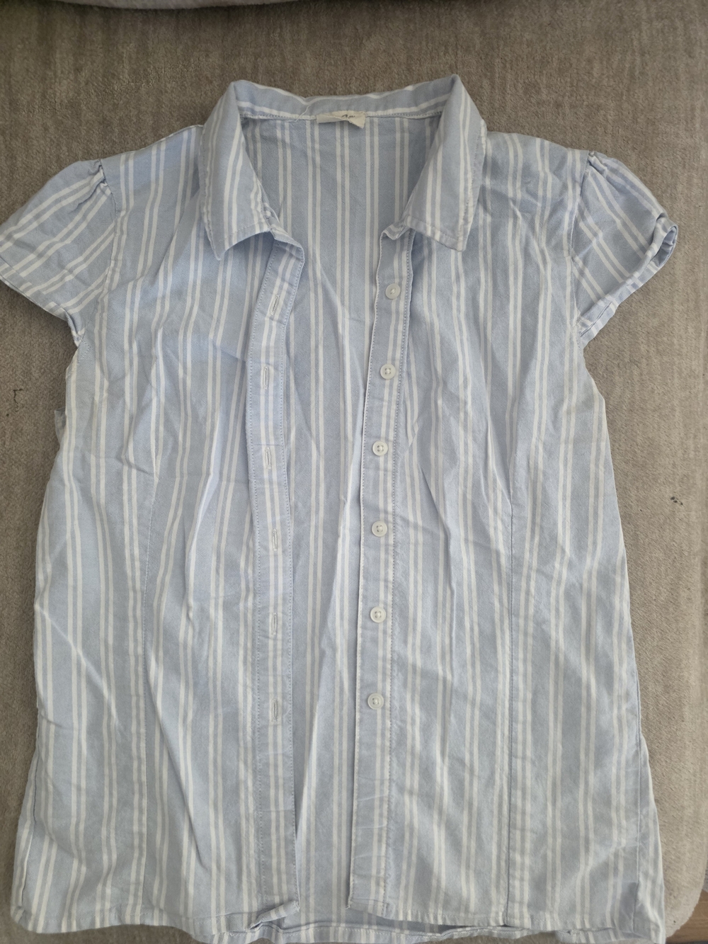 Brandy Melville Light Blue & White Striped Short-Sleeve Button-Up Shirt
